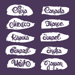 Countries lettering. Set of grunge vector labels