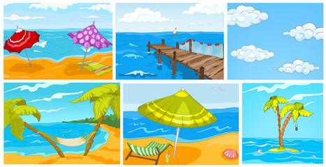 Fototapeta na wymiar Vector cartoon set of summer backgrounds.
