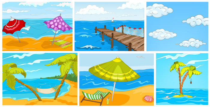 Vector cartoon set of summer backgrounds.