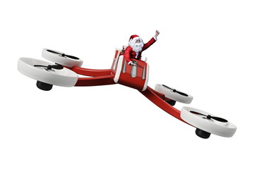 funny Santa on drone for Christmas - obrazy, fototapety, plakaty