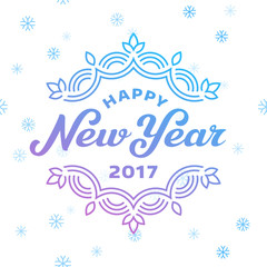 Happy new year 2017 lettering greeting card design with snowflak