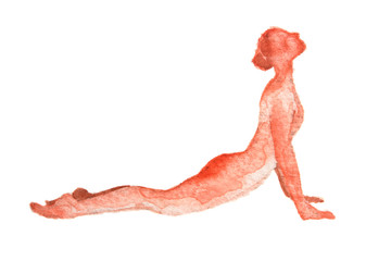 Watercolor yoga pose on white background. Asana. Healthy lifestyle and relaxation.