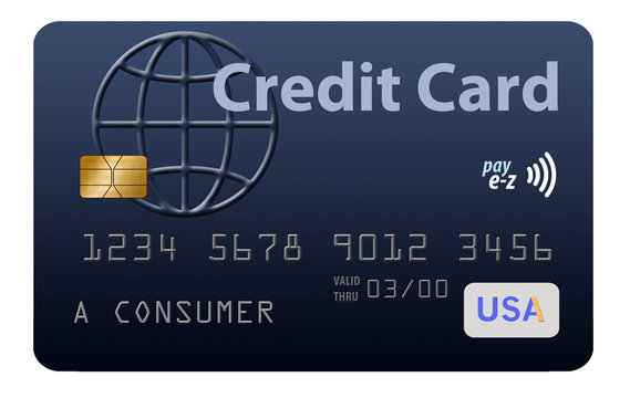  This is a Blue generic credit card on a white background. This is a photo illustration combining photographs with graphics and is free of copyright. These images of credit cards use fictitious names,