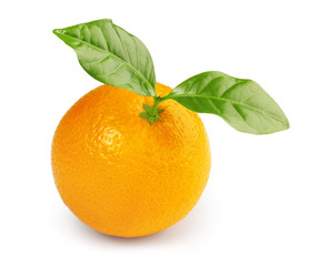 orange with leaves isolated on white background