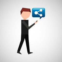 man watching cellphone walked share vector illustration eps 10