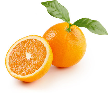 one orange and a half on white background