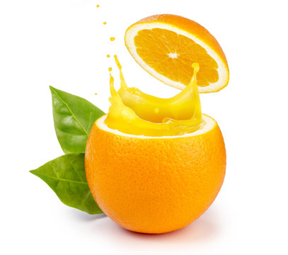 orange splashing juice isolated on white background