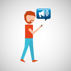 man watching cellphone speaker vector illustration eps 10