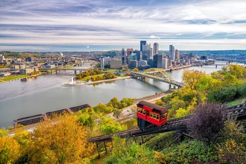 Fototapete Rund Blick auf die Innenstadt von Pittsburgh © f11photo