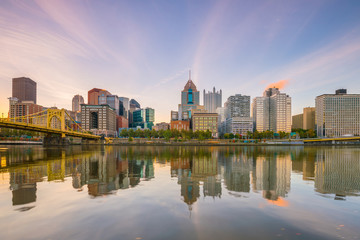 Fototapeta na wymiar Panorama of downtown Pittsburgh at twilight