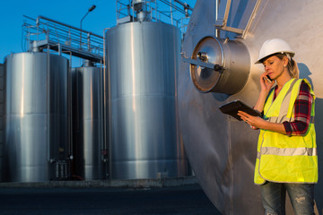 female engineer in contemporary winemaker factory
