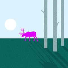 Pink deer. Vector illustration