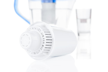 Water filter cartridge on white background