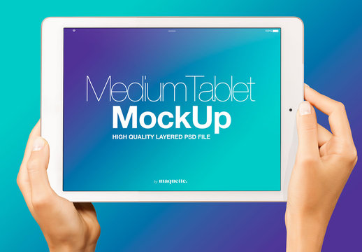 Hands with Tablet on Gradient Background Mockup 7