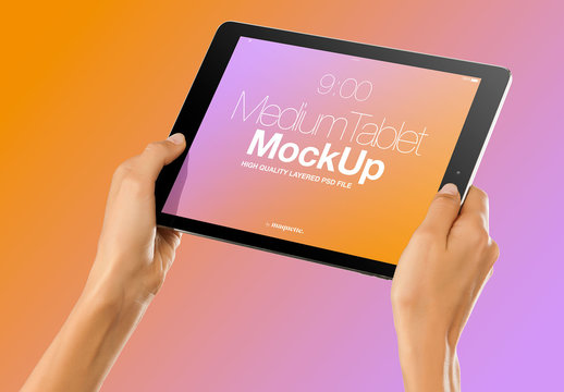 Hands with Tablet on Gradient Background Mockup 15