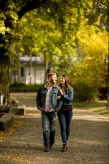 Loving couple in the autumn park