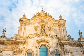 Fototapeta na wymiar Matera central square with beautiful baroque church San Francesco d'Assisi, Basilicata, Italy.