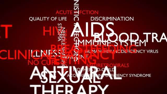 AIDS, HIV word tag cloud - white, English variant, 3D rendering, UHD