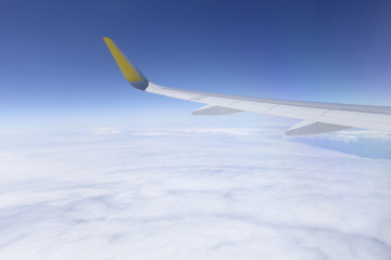 Obraz premium Wing of an airplane flying