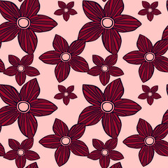 Seamless pattern with flowers in pink cherry colors. Vector background