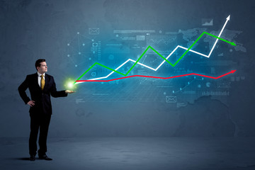 Business man holding stock-market