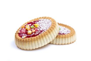 tasty biscuits with marmalade isolated on white background 