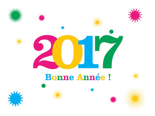 Nouvel An 2017 (étoiles multicouleur, message "bonne année") - Typographie - Flat design