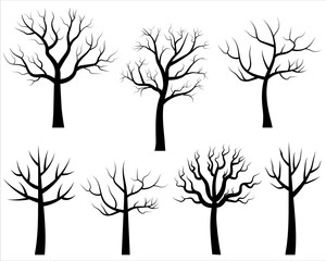 Vector bare tree silhouettes, Black cartoon trees without leaves - 126683722