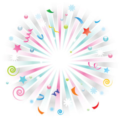 Greeting card background. Background presenting explosion of variety of elements related to celebrations such as birthdays, New Year, parties, holidays.