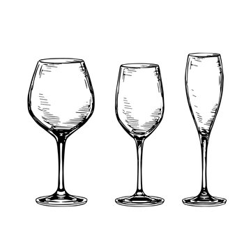 Set of empty wine glasses.