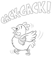 Rennendes Huhn in Winterkleidung