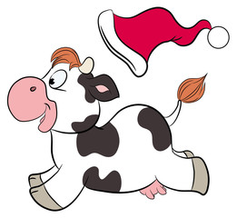 Niedliche Kuh mit Weihnachtsmütze