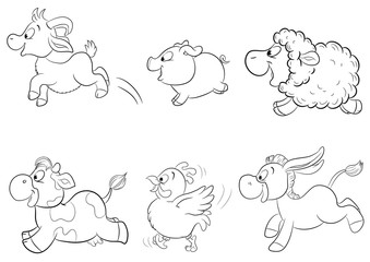 Set von sechs unterschiedlichen Tierarten auf dem Bauernhof