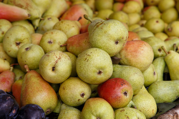Green pears at a famers market