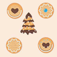 Christmas icons set of different cookies , gingerbread Christmas tree