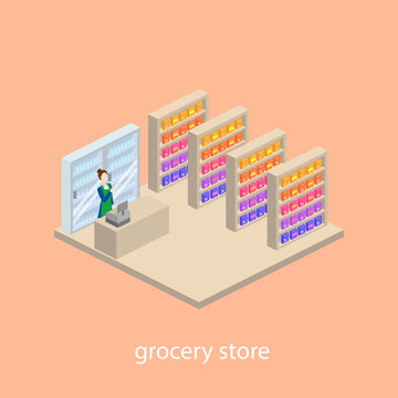 Grocery store isometric 3d vector illustration