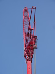 Red crane on blue sky