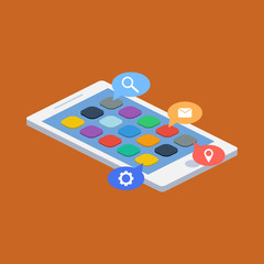 Mobile phone isometric and icons vector illustraion