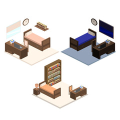 Set of Isometric vector illustration of a bedroom interior.