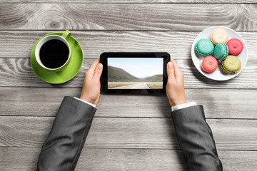Businesswoman having coffee break
