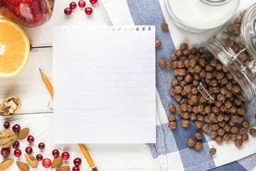 tasty breakfast with fruits and chocolate balls