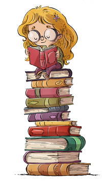 ni&ntilde;a con muchos libros 