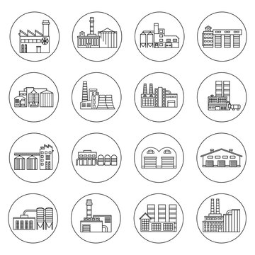 Building Factory Outline Icons