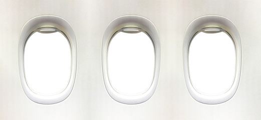 Obraz premium Airplane window and space for your design, 3 plane window, clipp