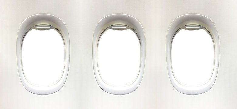 Fototapeta Airplane window and space for your design, 3 plane window, clipp