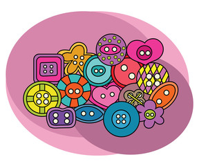 Sewing buttons design set. Cartoon free hand draw doodle vector illustration.