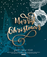 Fototapeta na wymiar Merry Christmas greeting card vector illustration.