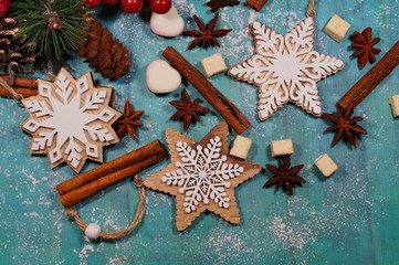 Making Christmas decorations,  stars and spices.The magic of Christmas