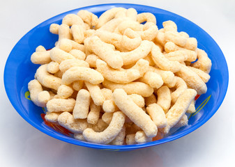 A healthy breakfast. Sweet airy and crunchy corn sticks.