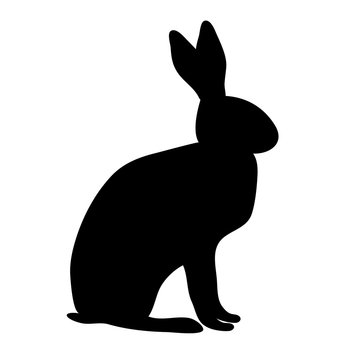 Silhouette sitting rabbit or hare with ears, paws and tail